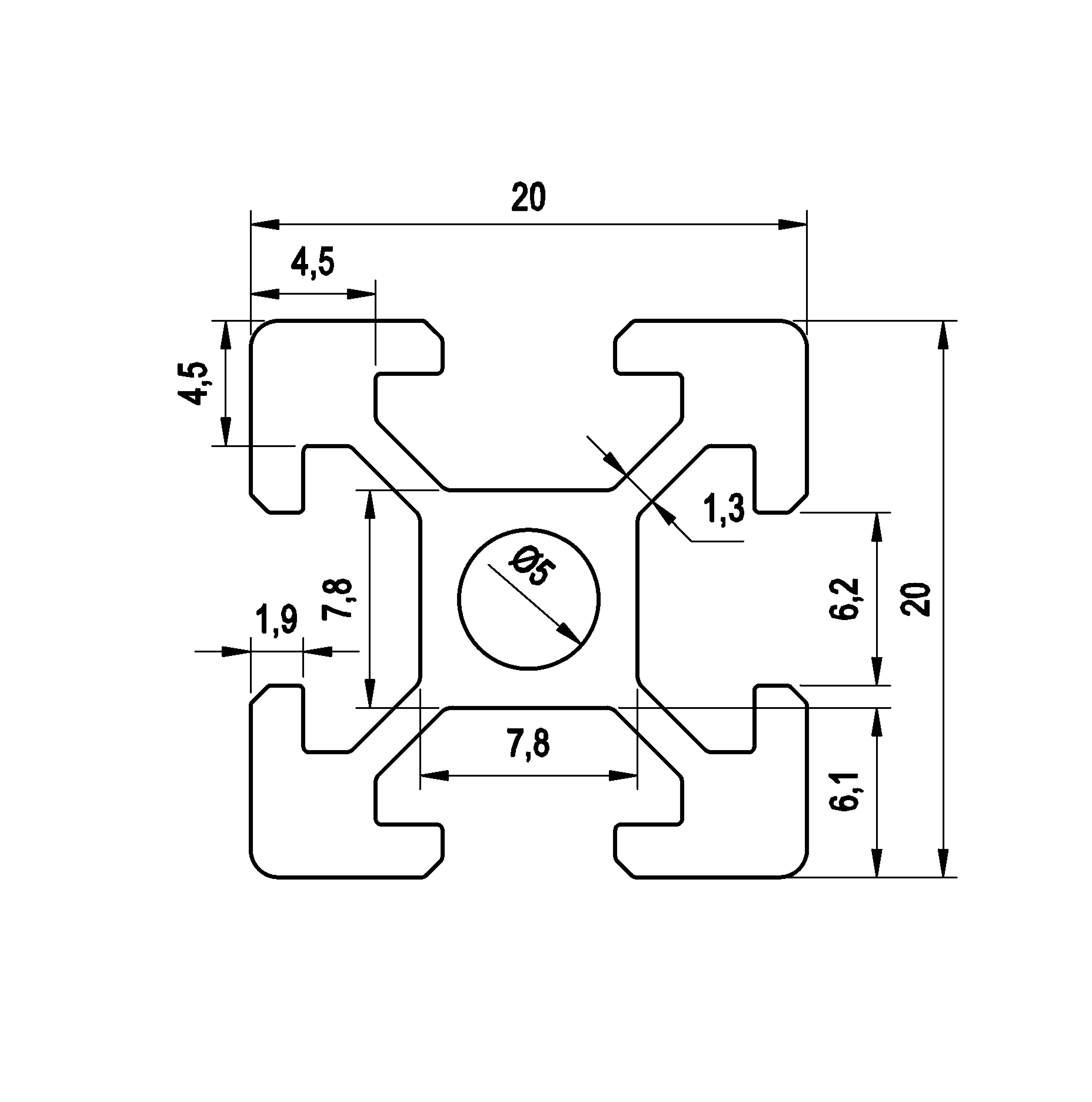 10A-2020Q КАП 20х20, Анодированный, паз 6