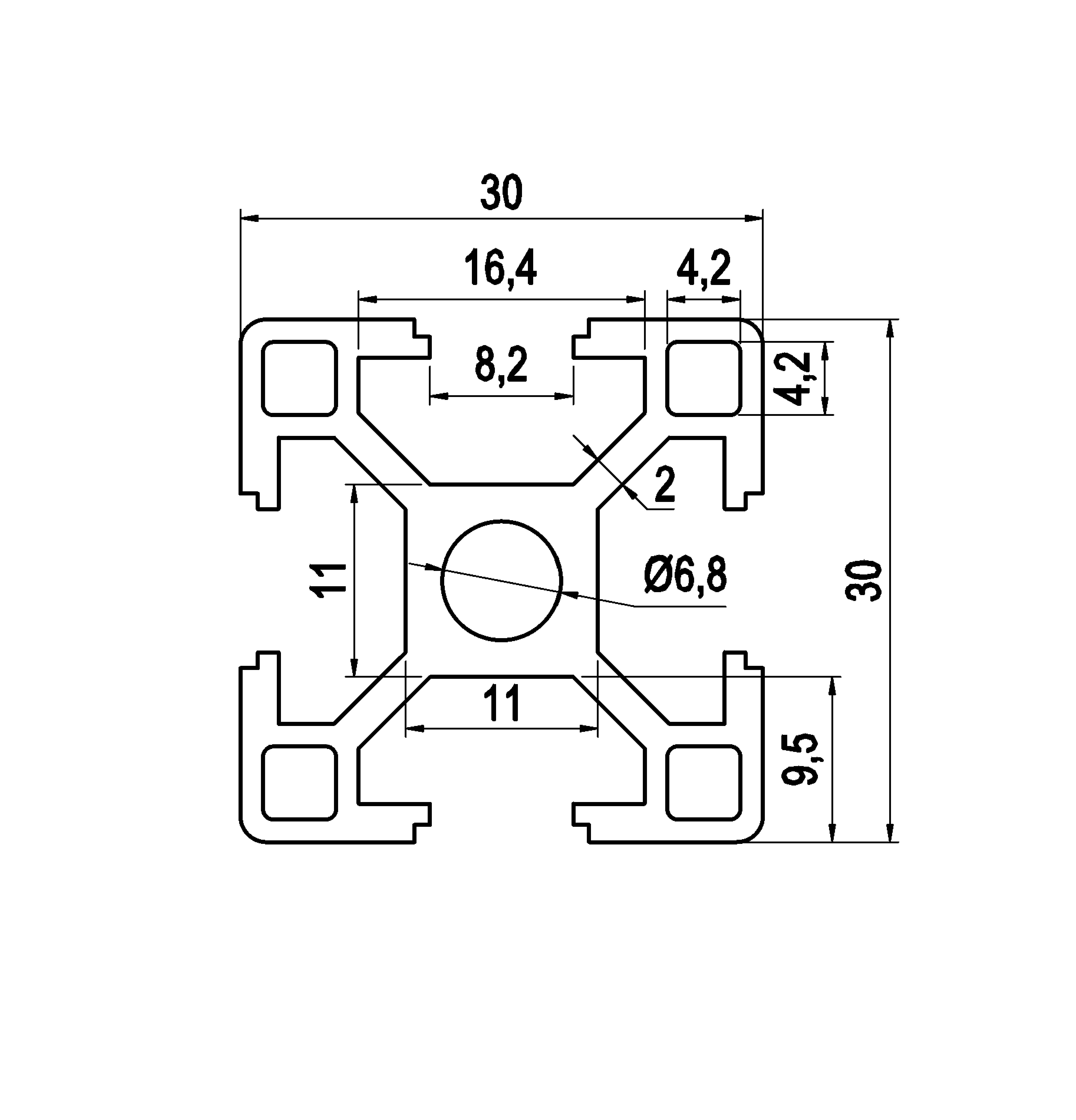 10A-3030S КАП 30х30, Анодированный, паз 8
